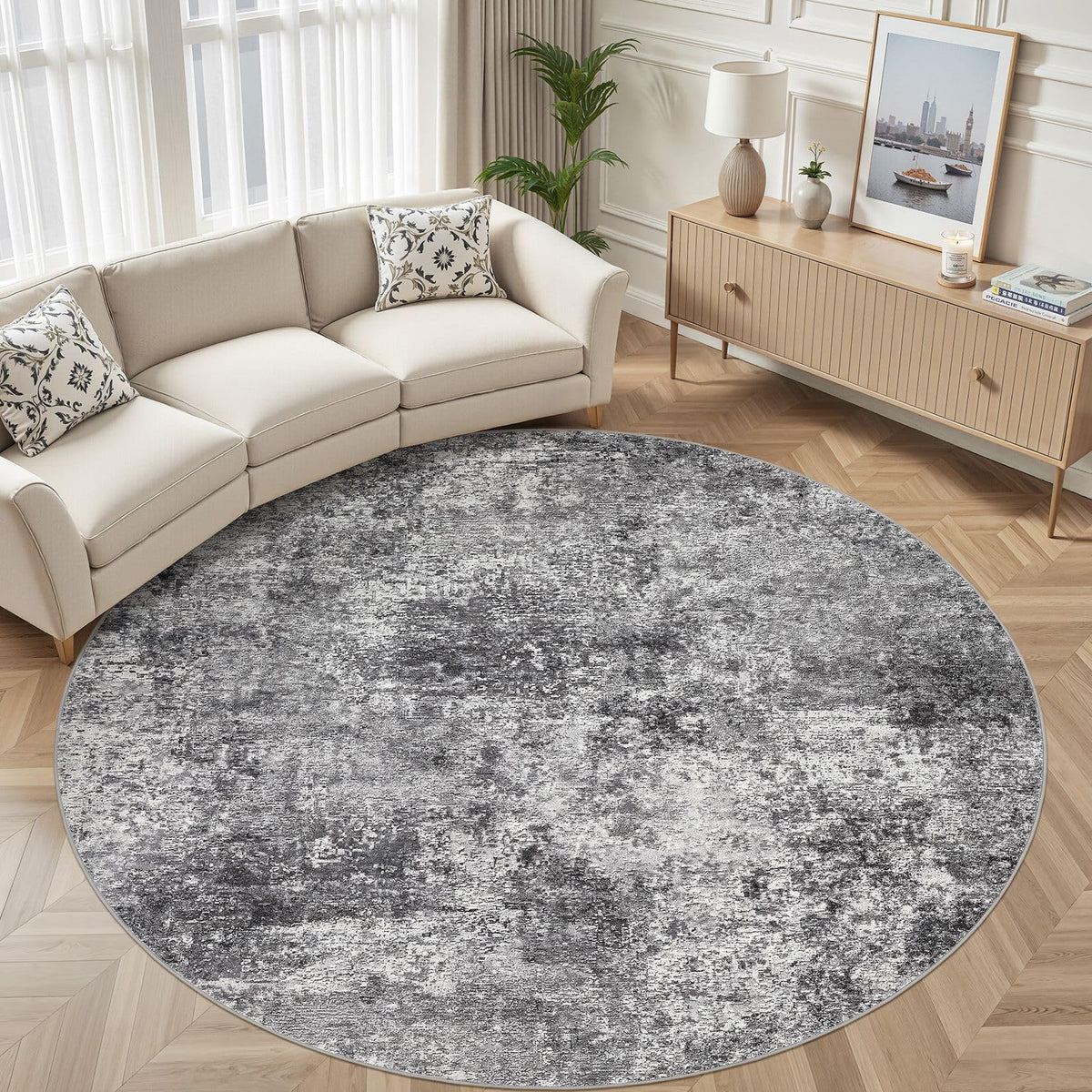 DMOYEST Area Rug Living Room Rugs 5x7 Washable Abstract Beige Blue Carpet
