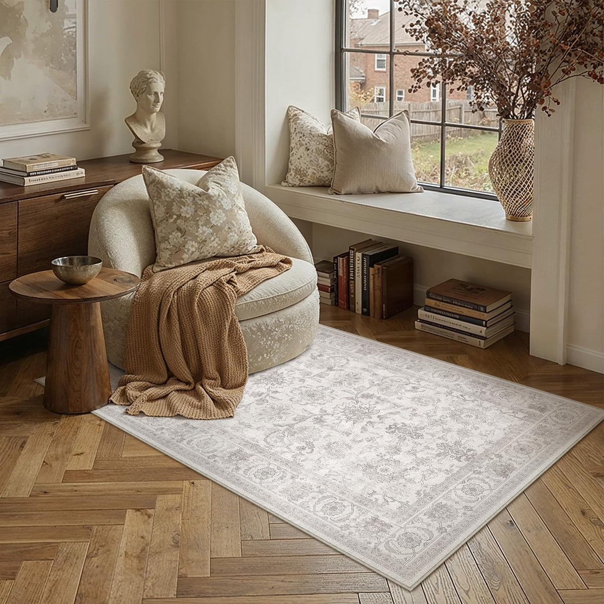PureCozy 5x7 Beige Area Rug for Living Room Vintage Distressed
