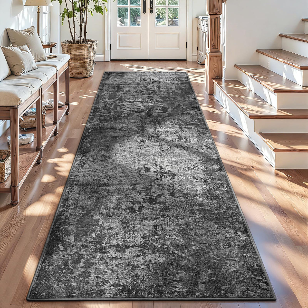 Living Room Rug 5x7 Gray Area Rug Machine Washable Boho Rug Non Slip Abstract Vintage Indoor Large Rugs for Bedroom, Classroom, College Dorm, Farmhouse, Dining Room, Kids Playroom