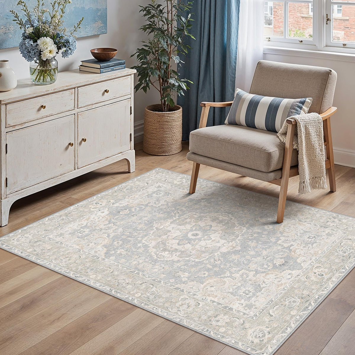 8x10 Beige Area Rug Vintage Carpet
