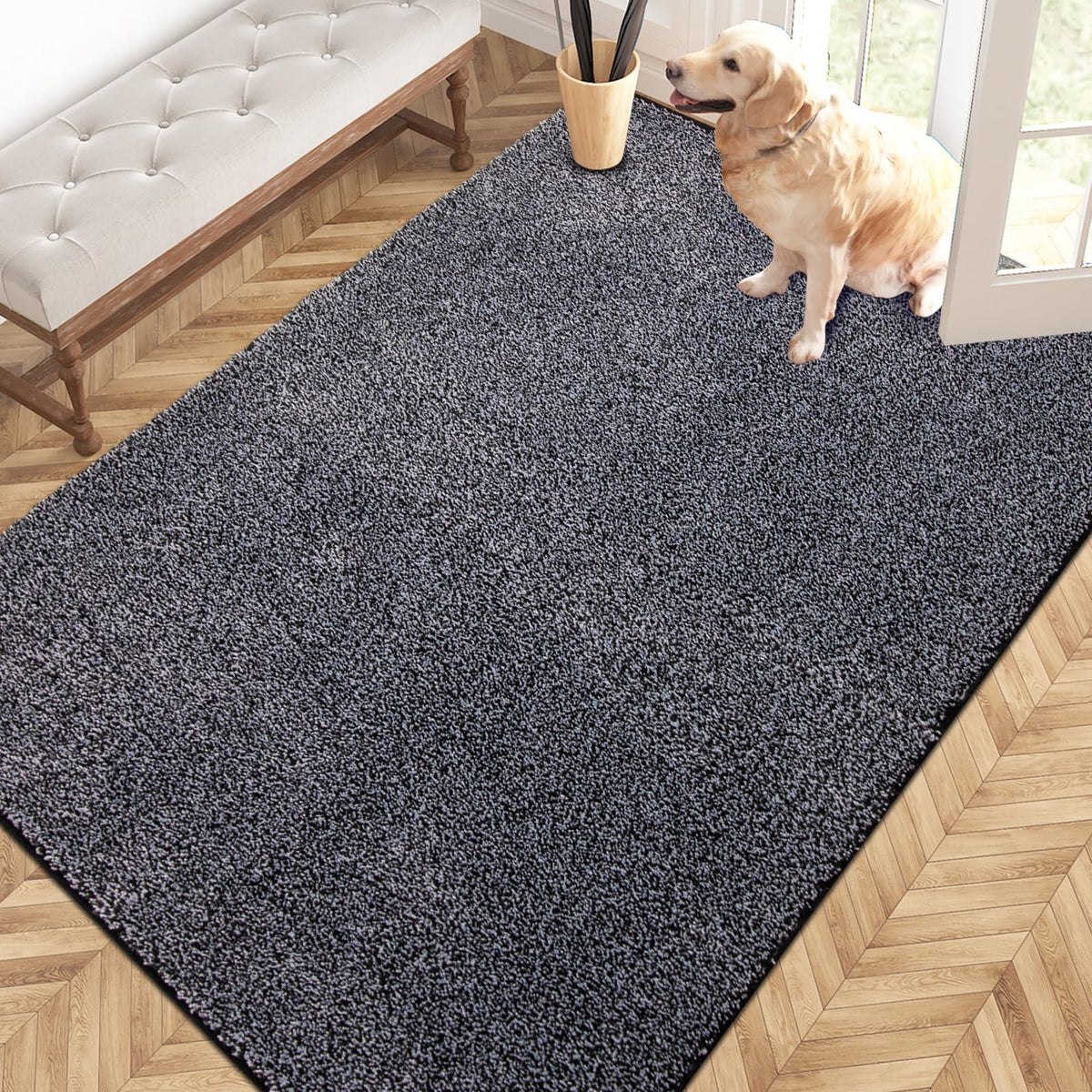 PURRUGS Dirt Trapping Indoor Door Mat, 20" x 31.5", Bluish Grey-Black