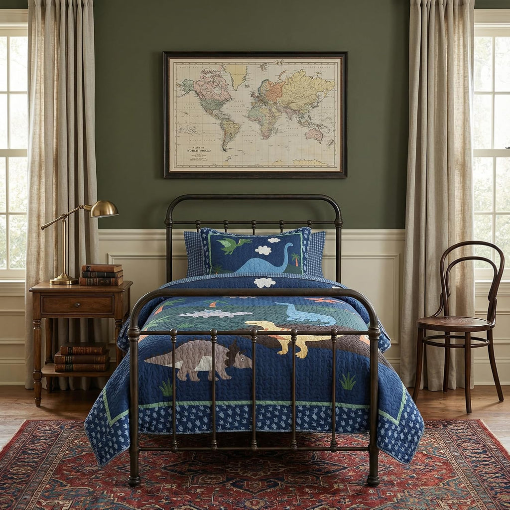 Soul & Lane - Dinosaur Quilt Set, Kids Dino Bedding, Twin with 1 Sham