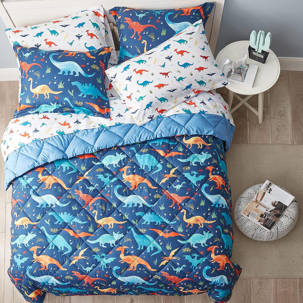 Dinosaur Twin Bedding Sets, 5 Pieces Kids Comforter Set for Boys