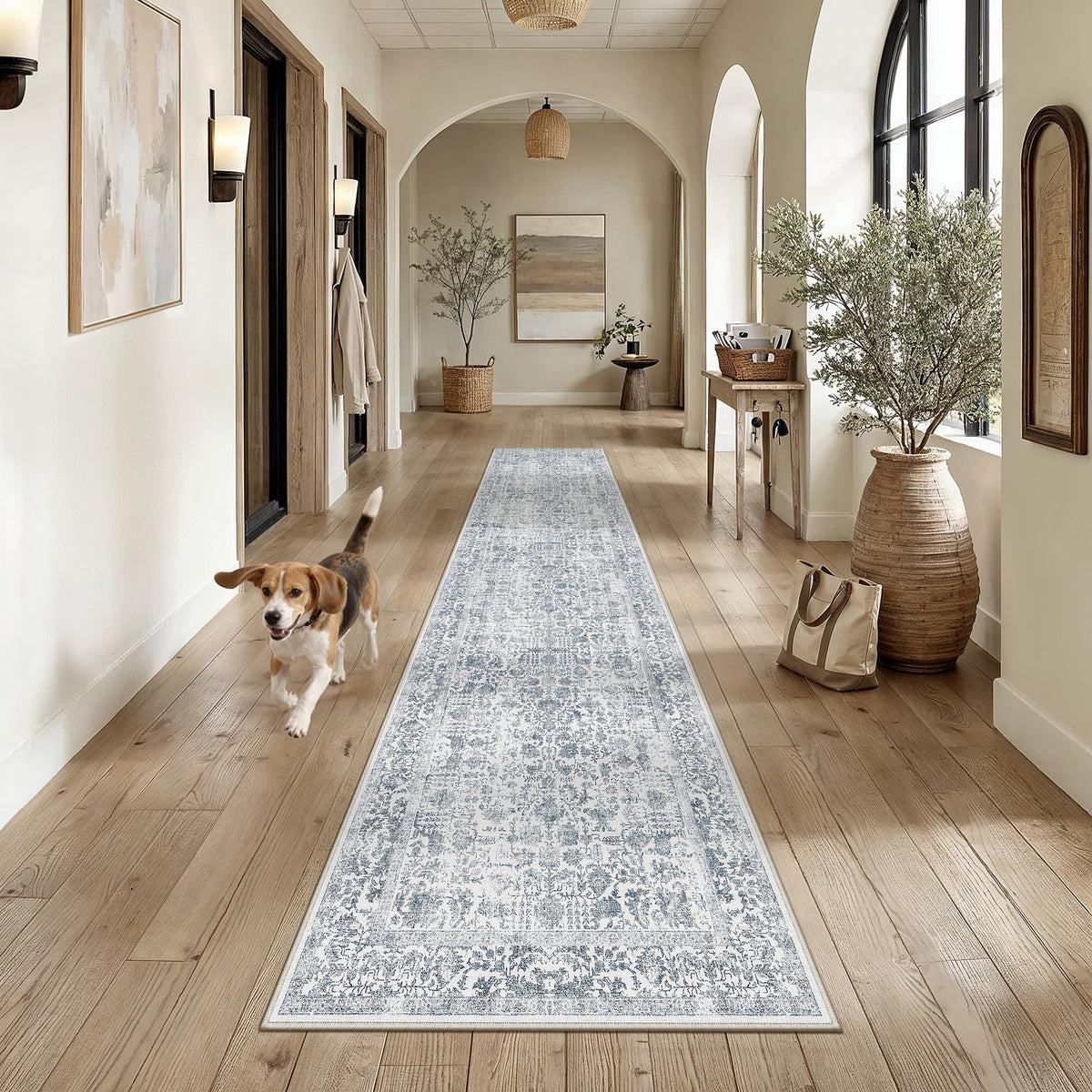 PureCozy Beige Area Rug 5x7 Vintage Farmhouse Floral