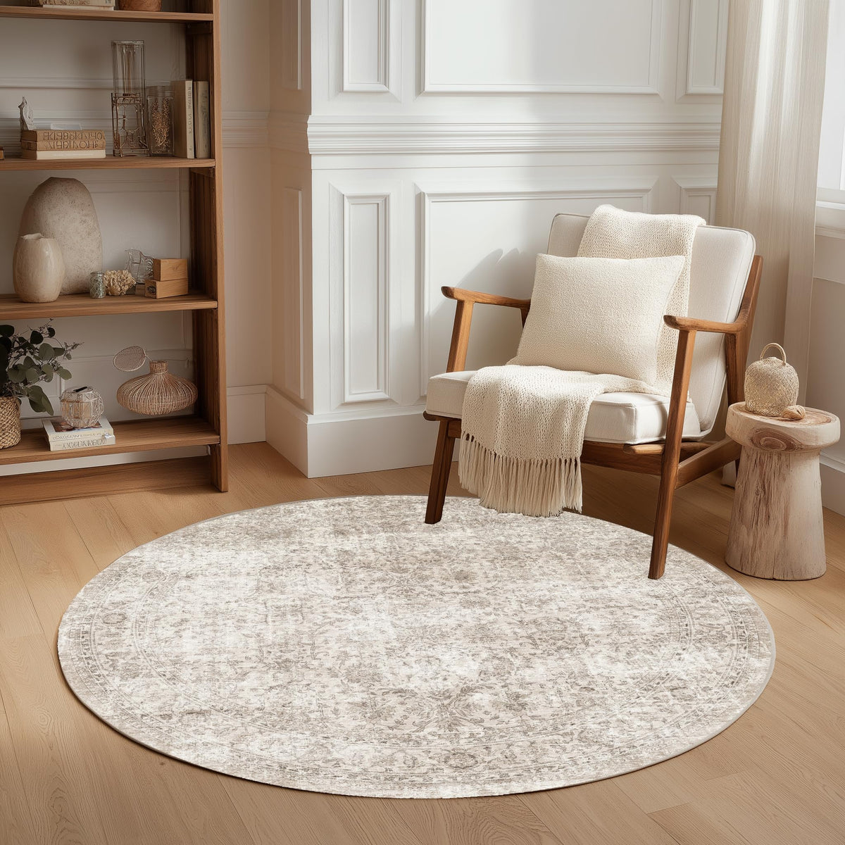 FMFUNCTEX 5x7 Washable Beige Neutral Vintage Retro Area Rug for Living Room