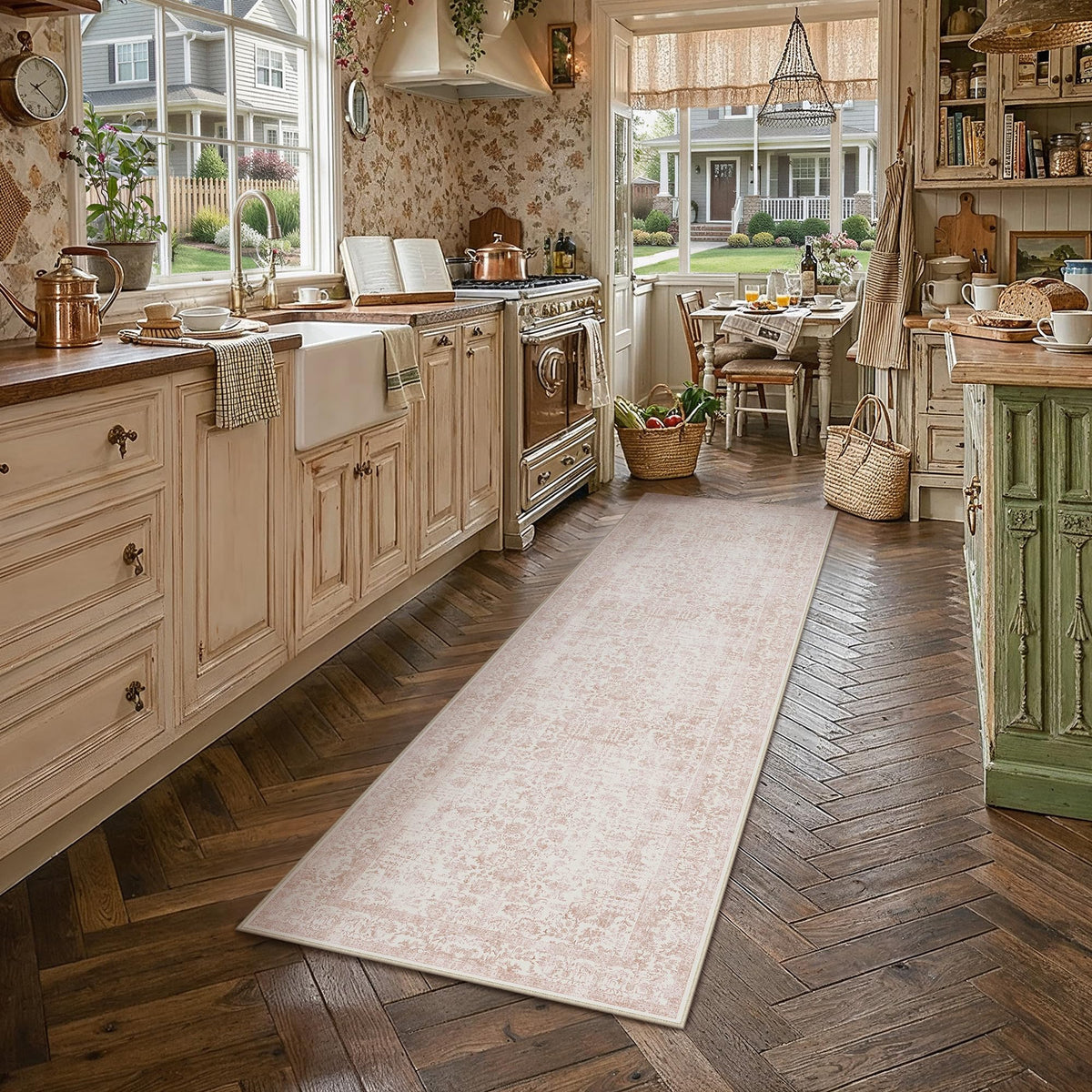 PureCozy Beige Area Rug 5x7 Vintage Farmhouse Floral