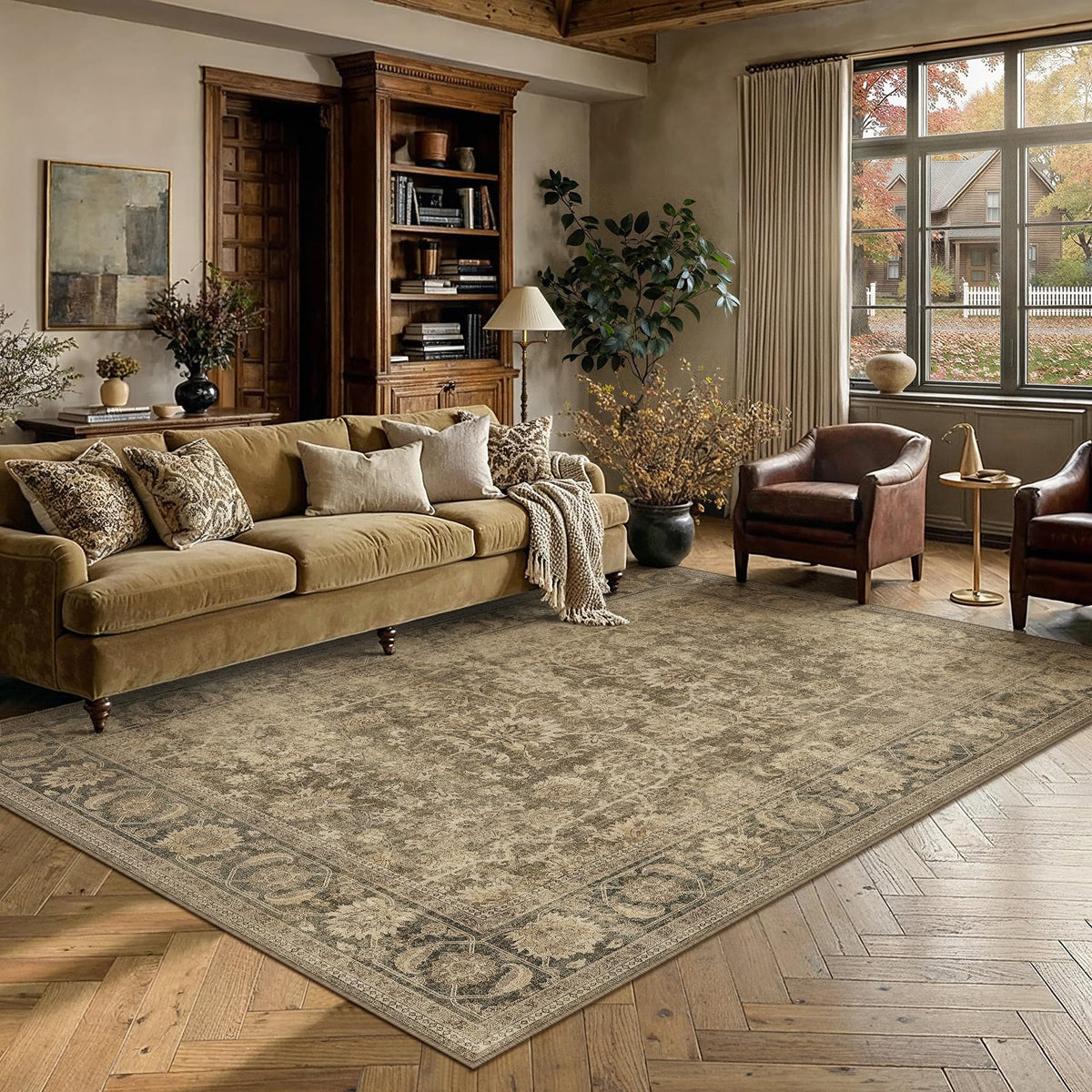 PureCozy 5x7 Beige Area Rug for Living Room Vintage Distressed