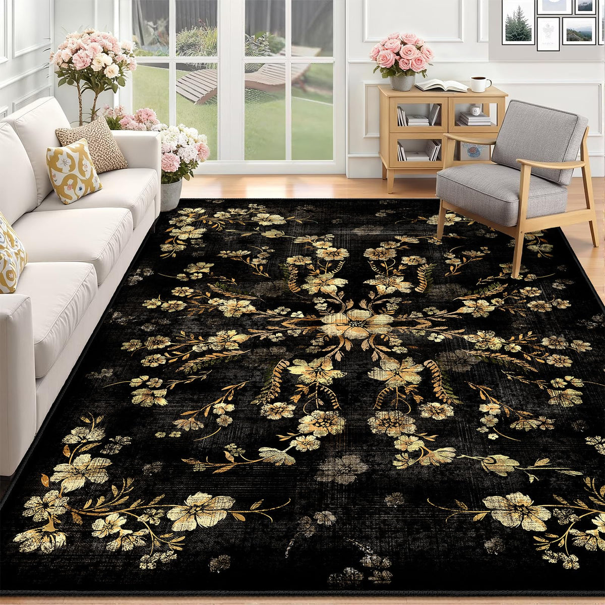 Beige Rug 3x5 Washable Area Rugs for Bedroom Living Room Kitchen Entryway Bedside,Small Modern Marble Abstract Non Slip Carpet