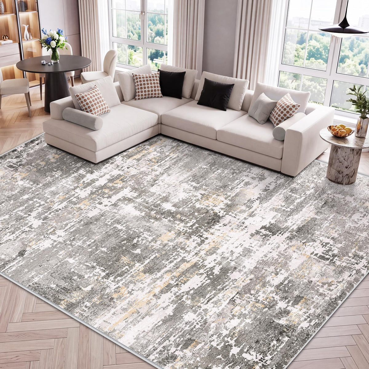 LIVELYGLOW 5x7 Washable Abstract Area Rug, Small Indoor Bedroom Dorm Rug
