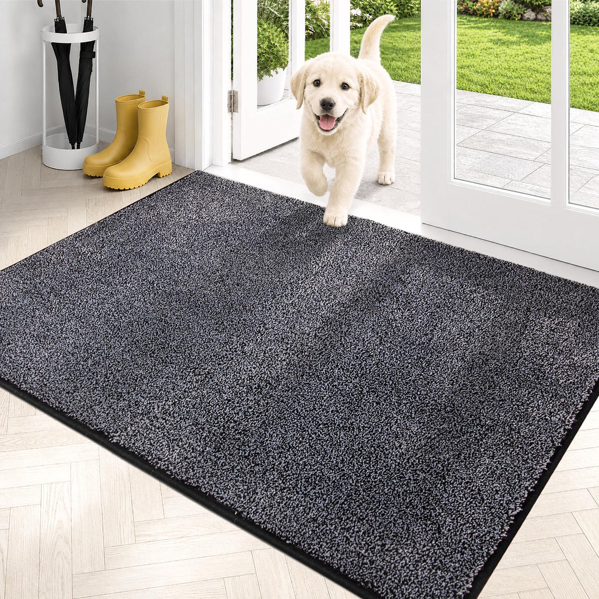 PURRUGS Dirt Trapping Indoor Door Mat, 20" x 31.5", Bluish Grey-Black