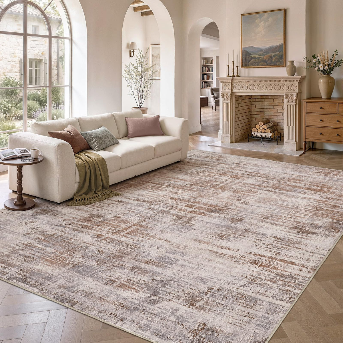 UERMEI 6x9 Area Rug for Living Room Washable Abstract Blue Brown Carpet