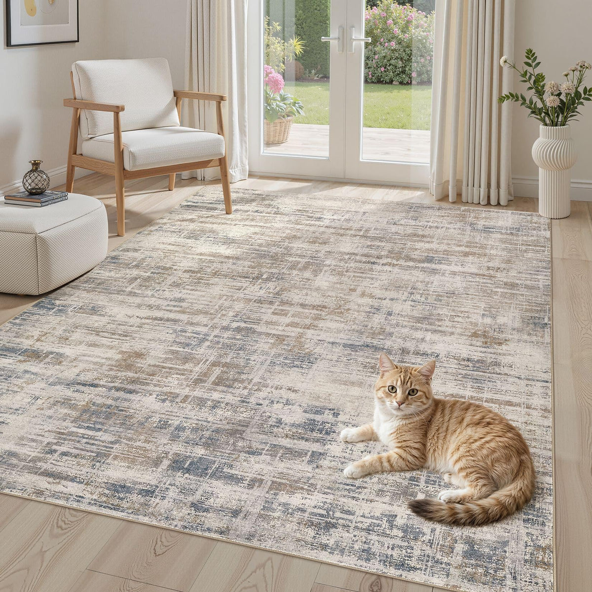 UERMEI 6x9 Area Rug for Living Room Washable Abstract Blue Brown Carpet