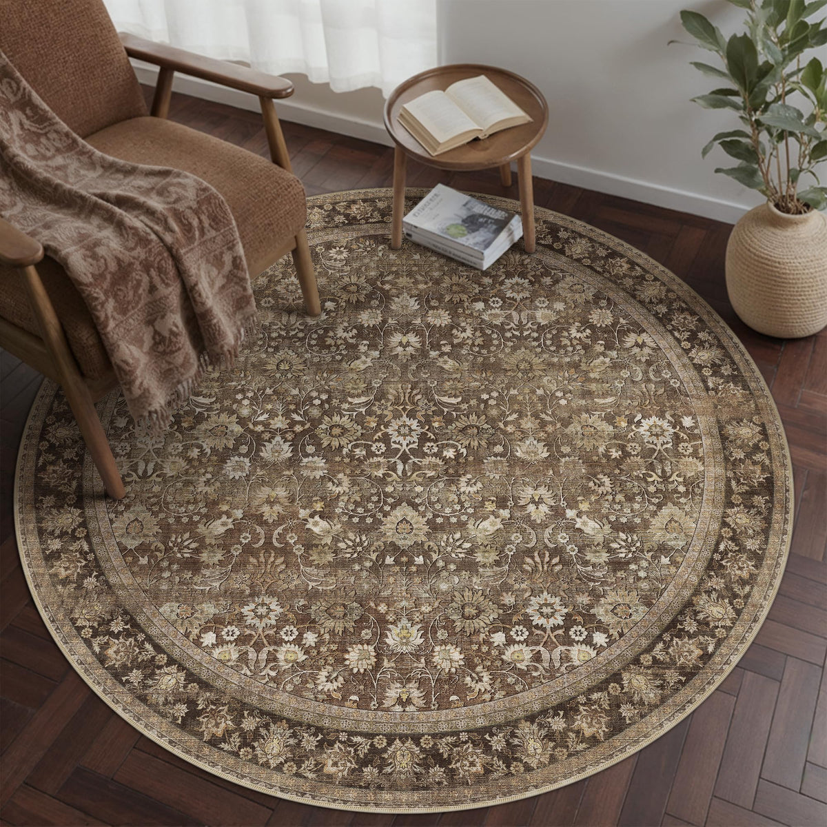 HUGEAR 2x6 Brown Vintage Floral Washable Runner Rug for Hallway