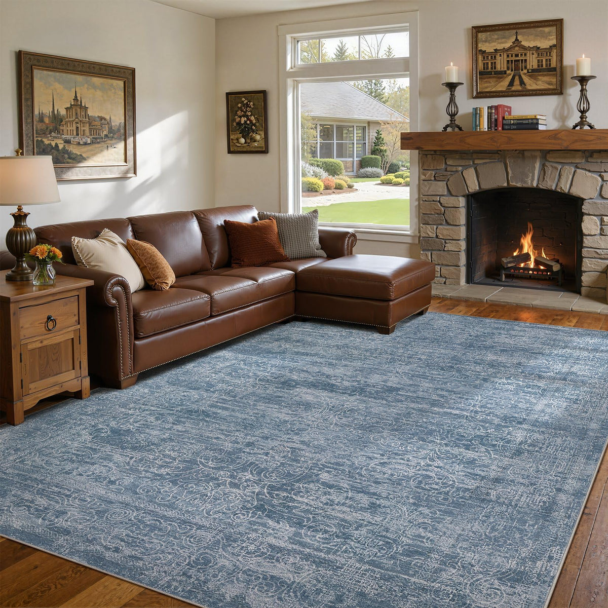 DMOYEST Area Rug Living Room Rugs 5x7 Washable Abstract Beige Blue Carpet