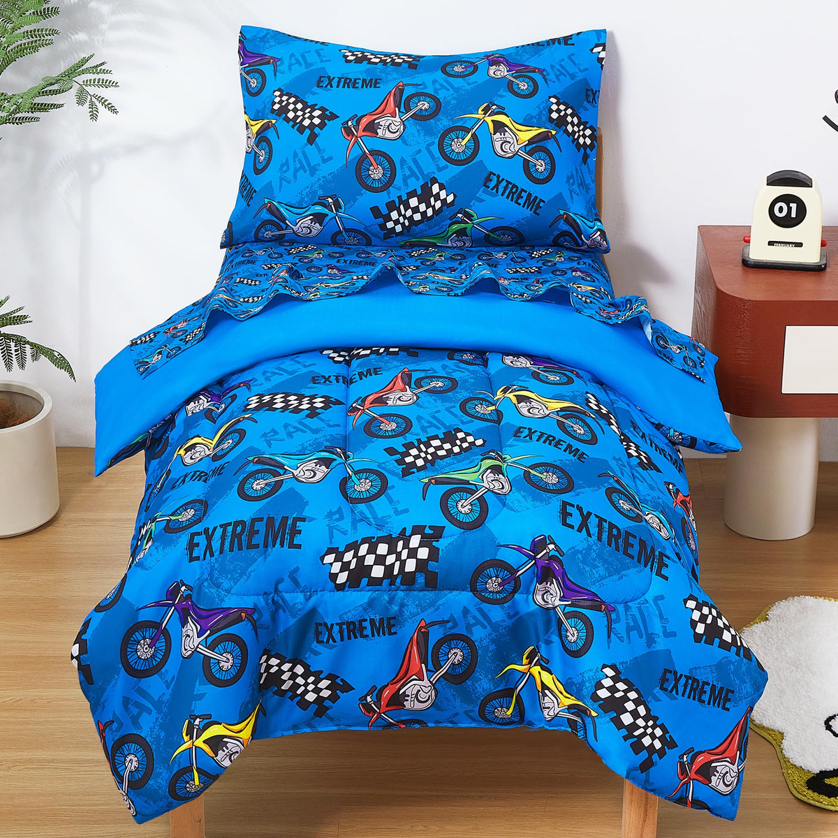 lasoftan Butterfly Toddler Bedding Set for Girls, 4 Piece Bed-in-a-Bag Toddler Comforter Sets, Super Soft Comforter Sheet Set and Comfortable Microfiber Toddler Bed Set