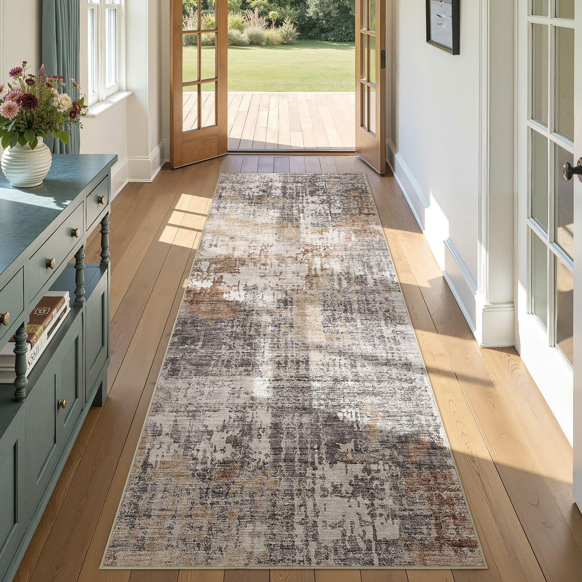 DMOYEST Area Rug Living Room Rugs 5x7 Washable Abstract Beige Blue Carpet