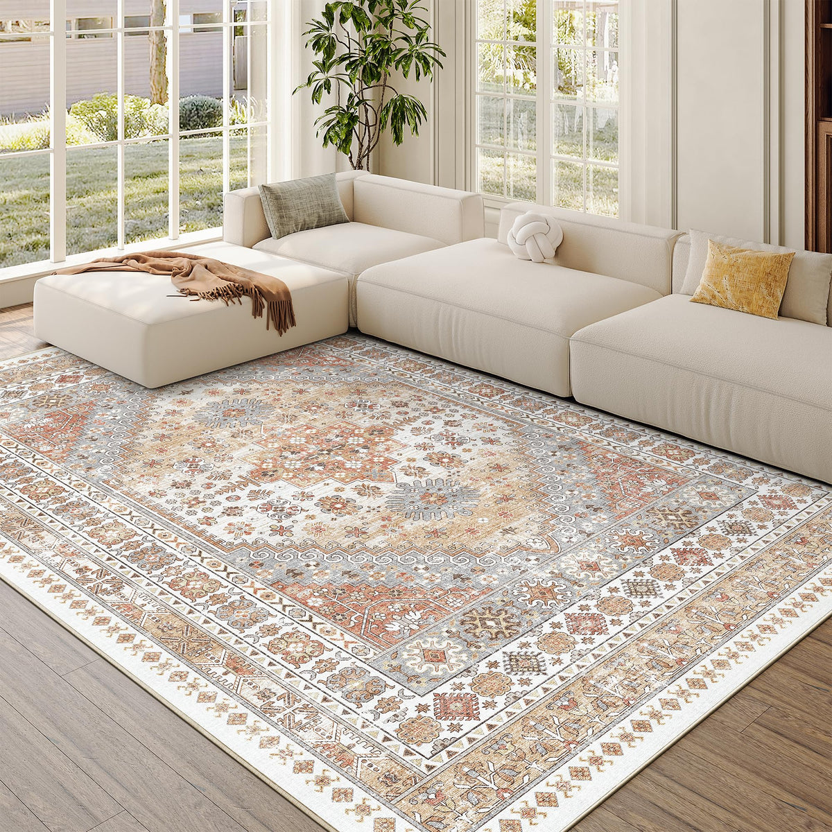zesthome 5x7 Area Rugs for Living Room,Large Washable Rug,Orange