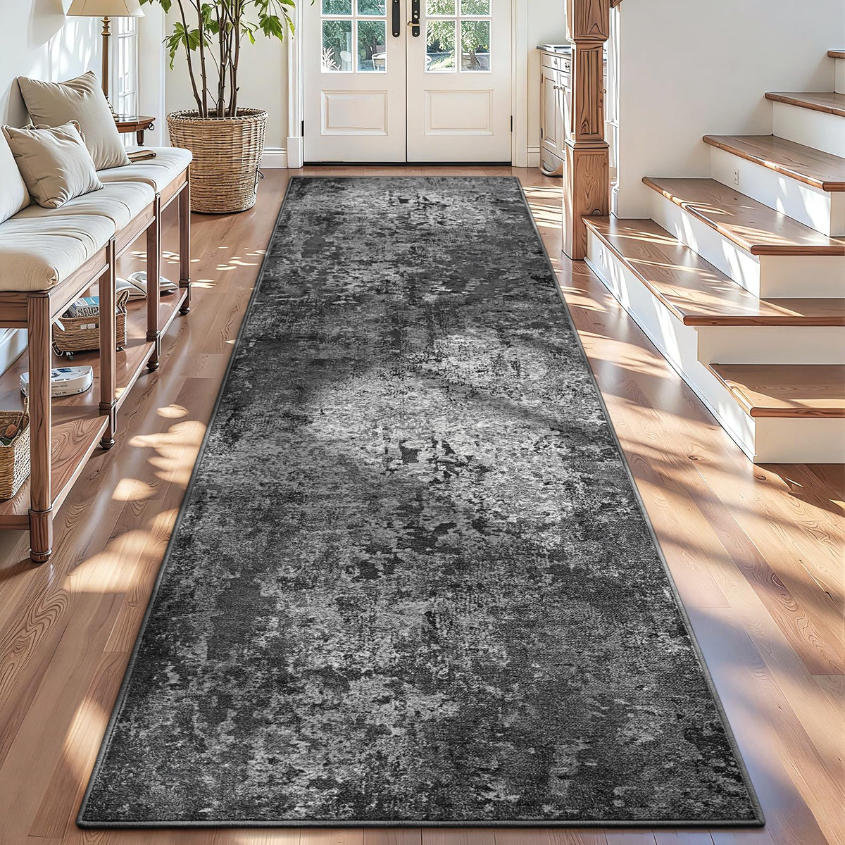 Living Room Rug 5x7 Gray Area Rug Machine Washable Boho Rug Non Slip Abstract Vintage Indoor Large Rugs for Bedroom, Classroom, College Dorm, Farmhouse, Dining Room, Kids Playroom
