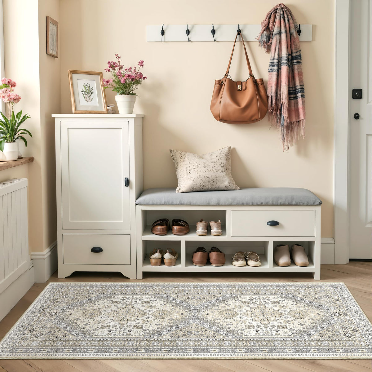 4x6 Area Rugs for Living Room, Non Slip Rugs for Bedroom, Beige