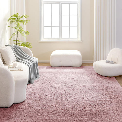 Amazon Basics Fluffy Washable Area Rug, Shaggy Carpet for Living Room, Bedroom, 4' W × 6' L, Pink