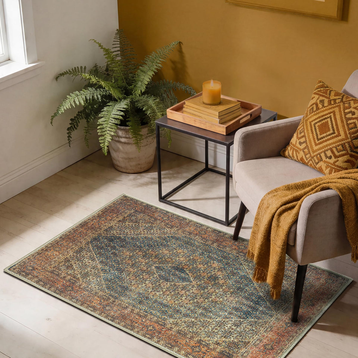 Keen Home Design Vintage Washable Area Rug, Non-Slip Low Pile, 5x7
