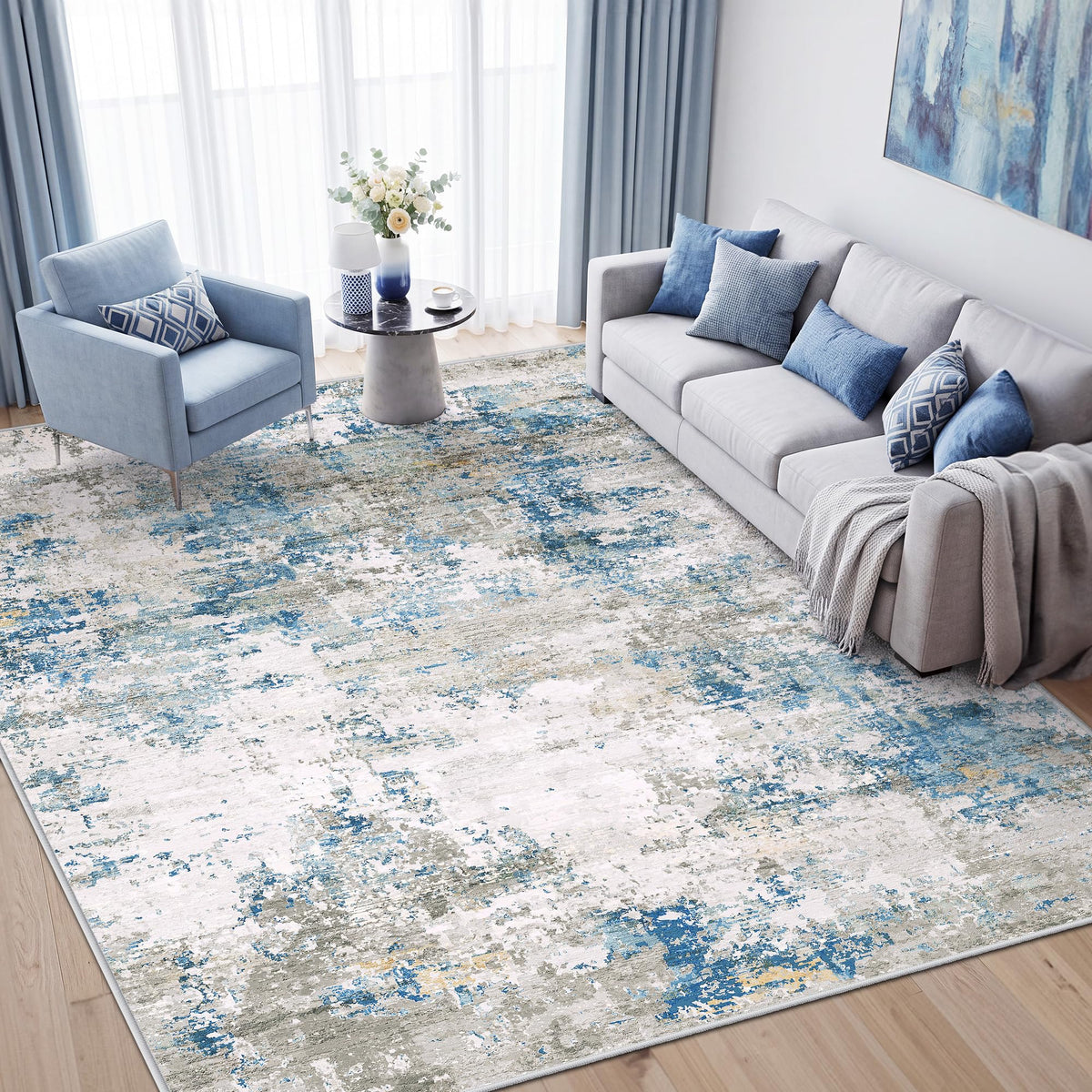 LIVELYGLOW 5x7 Washable Abstract Area Rug, Small Indoor Bedroom Dorm Rug
