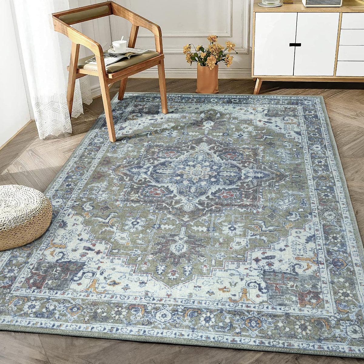 Bloom Rugs Washable Non-Slip 8' x 10' Rug - Gray/Charcoal/Blue Modern Abstract Area Rug for Living Room, Bedroom, Dining Room, and Kitchen - Exact Size: 8' x 10'