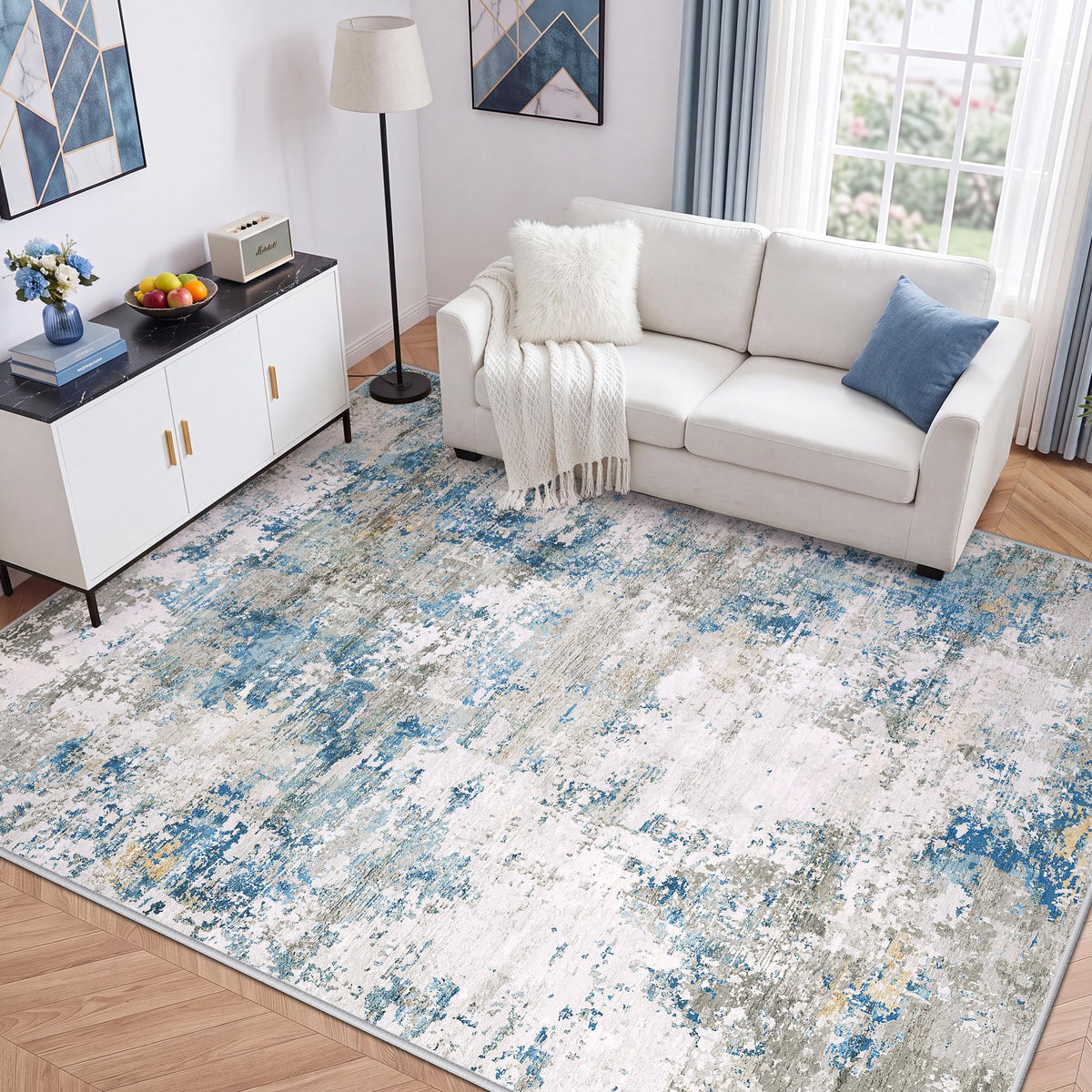 LIVELYGLOW 5x7 Washable Abstract Area Rug, Small Indoor Bedroom Dorm Rug