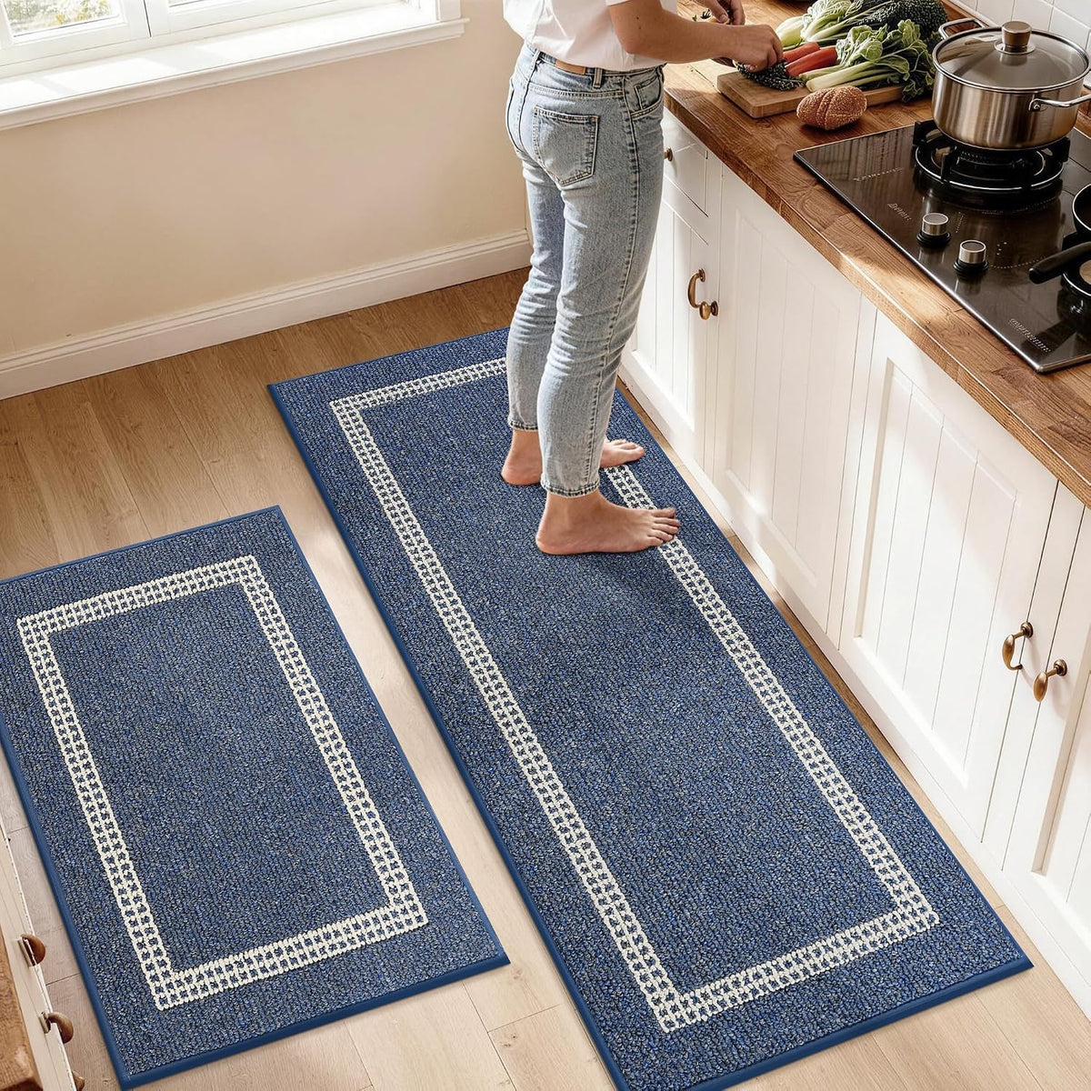 COSY HOMEER 48x20Inch/30X20Inch Kitchen Rug Mats,Grey