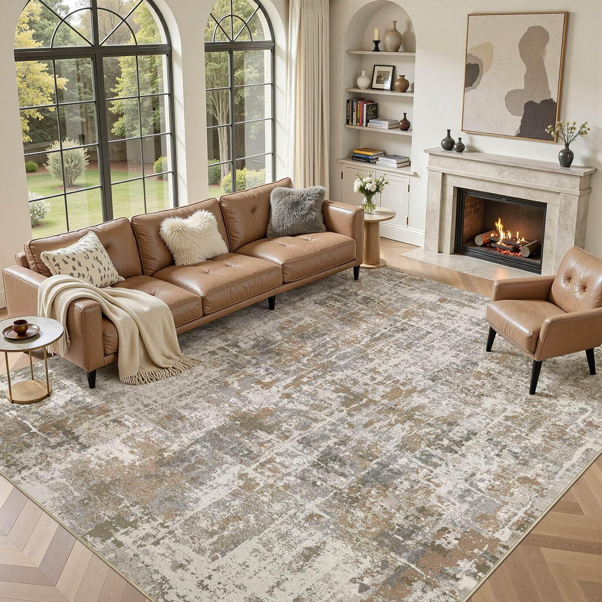 DMOYEST Area Rug Living Room Rugs 5x7 Washable Abstract Beige Blue Carpet
