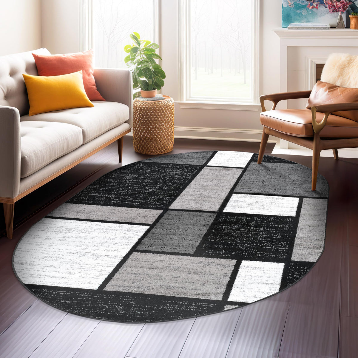 Rugshop Modern Boxes Contemporary Non-Shedding Area Rug Gray 5'3" x 7'3"