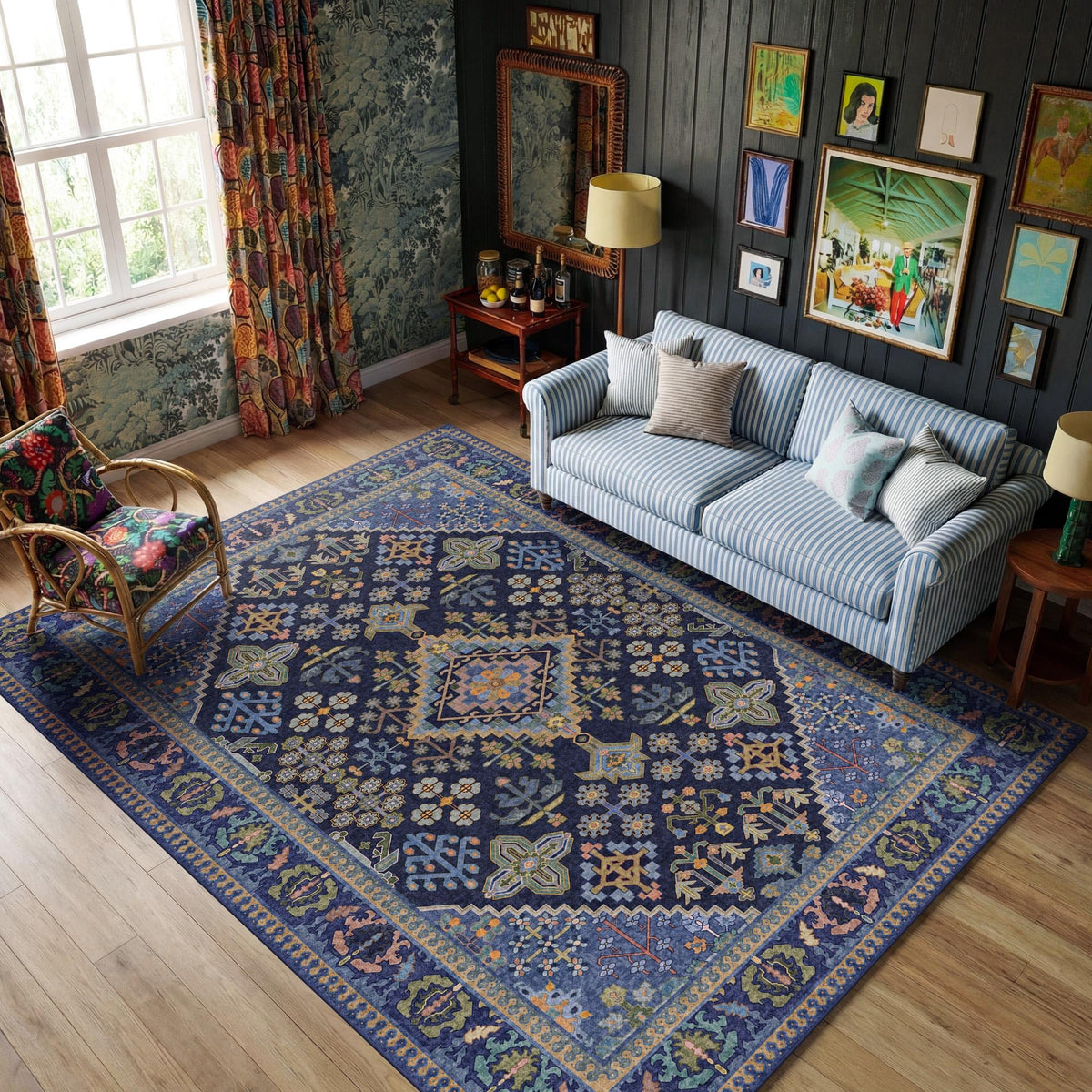 Kokia 9x12 Washable Area Rugs Maroon with Vintage Orient Design, Soft Rug for Living Room or Bedroom, Non-Slip Low Pile Stain Resistance Features, Distressed Medallion Pattern