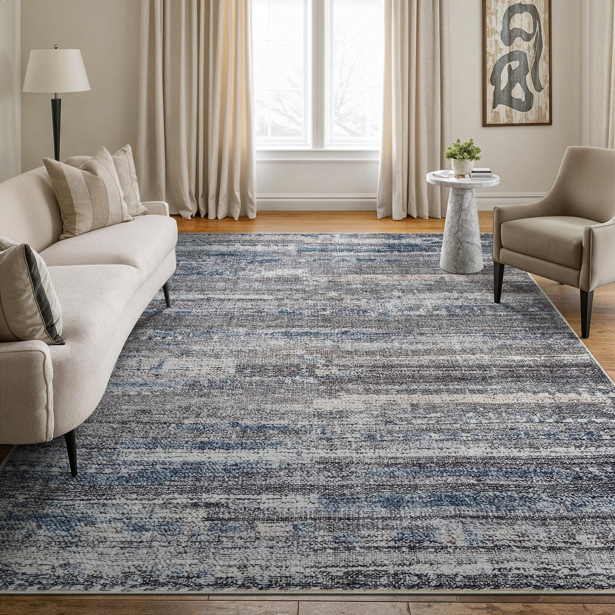Bloom Rugs Washable Non-Slip 8' x 10' Rug - Gray/Charcoal/Blue Modern Abstract Area Rug for Living Room, Bedroom, Dining Room, and Kitchen - Exact Size: 8' x 10'