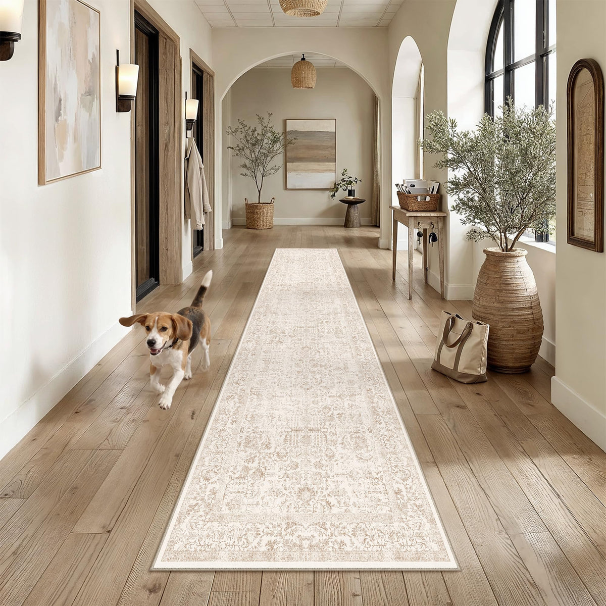 PureCozy Beige Area Rug 5x7 Vintage Farmhouse Floral