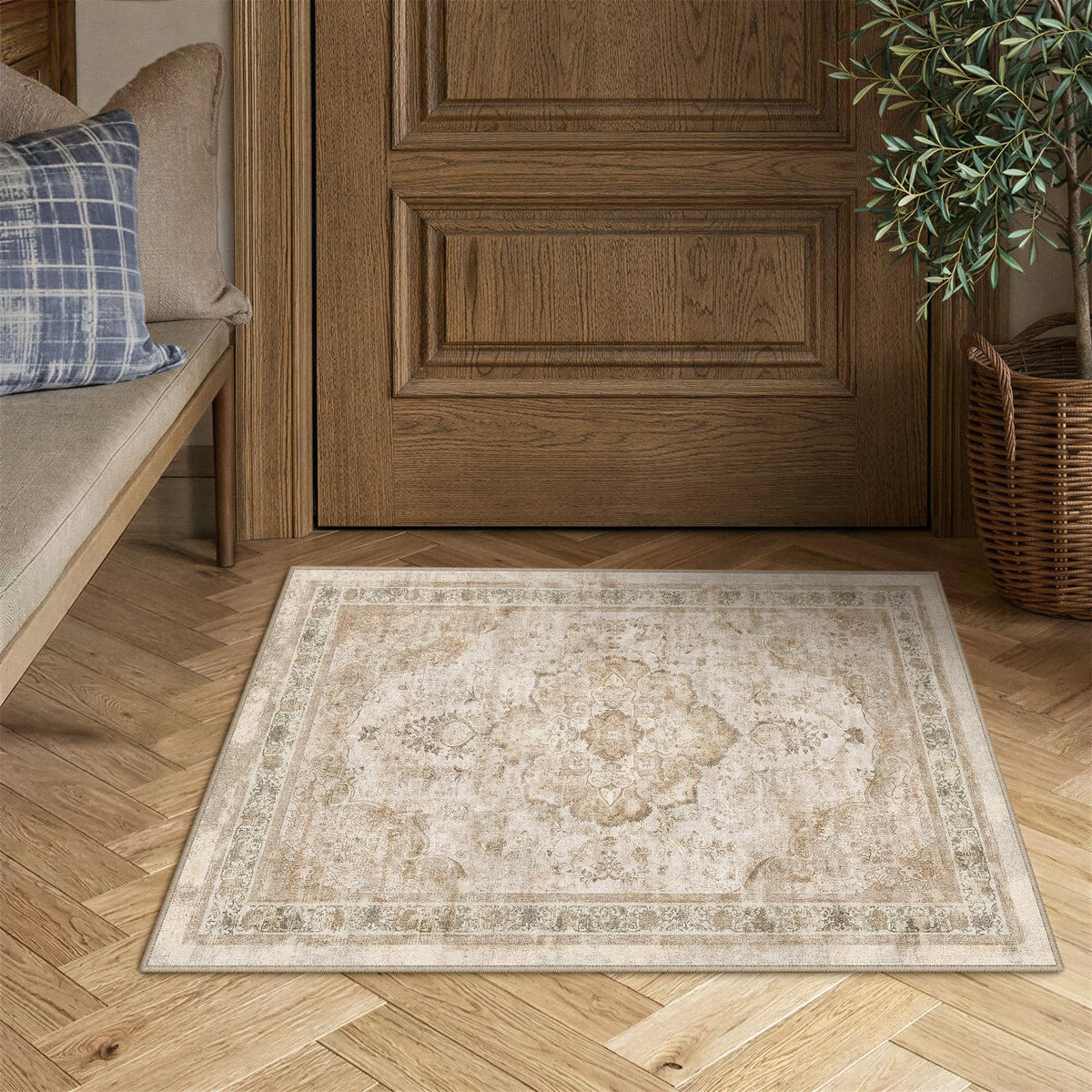 8x10 Beige Area Rug Vintage Carpet