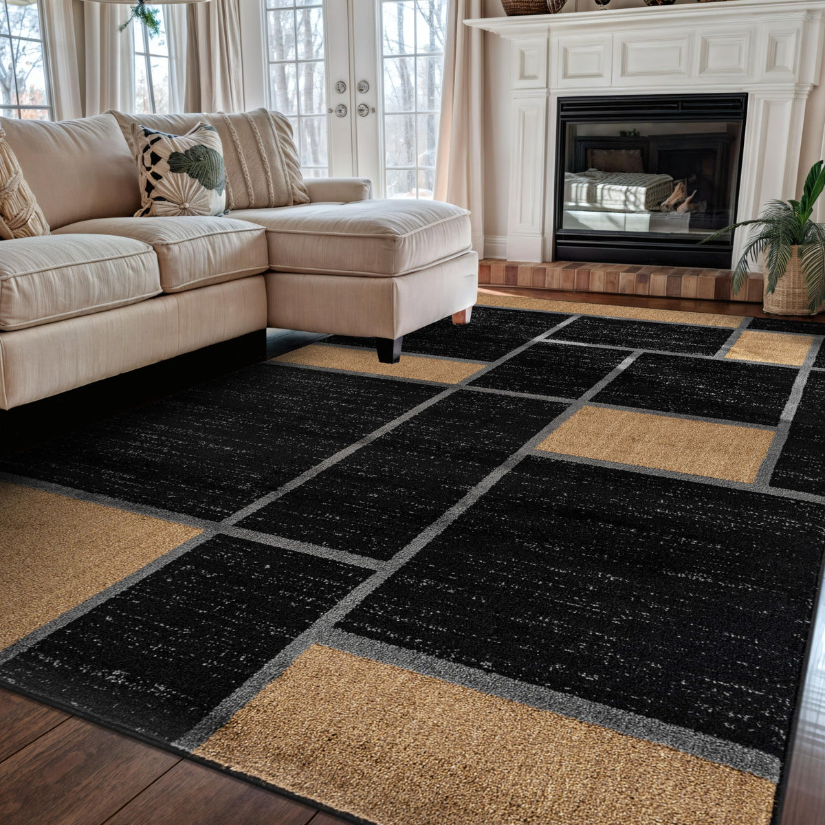Rugshop Modern Boxes Contemporary Non-Shedding Area Rug Gray 5'3" x 7'3"