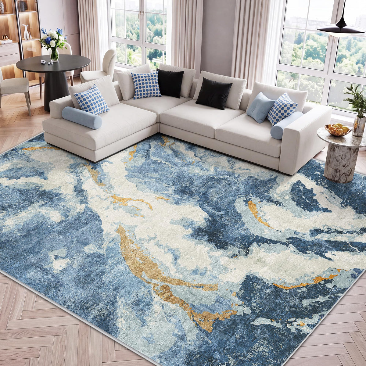 LIVELYGLOW 5x7 Washable Abstract Area Rug, Small Indoor Bedroom Dorm Rug