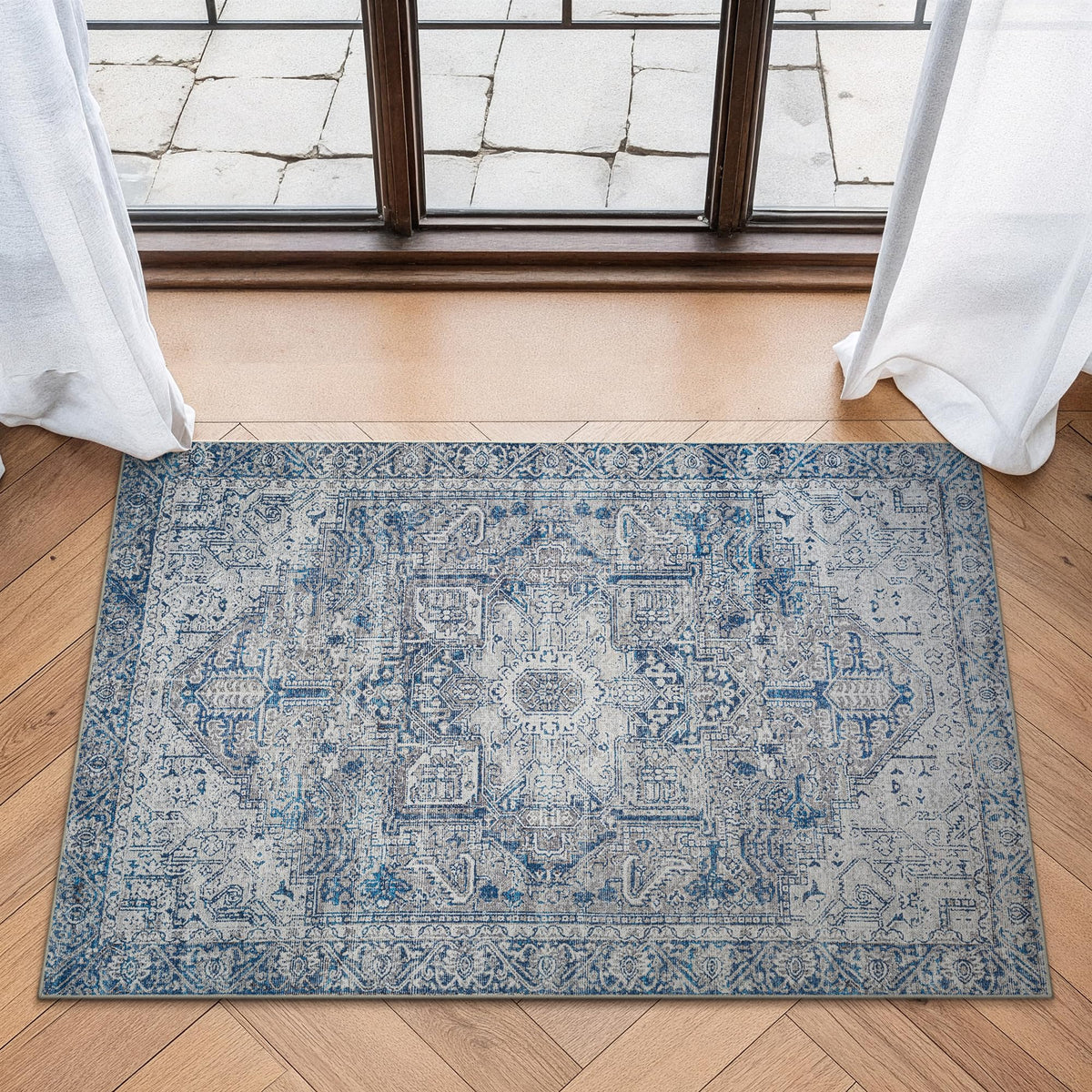 Bloom Rugs Washable Non-Slip 8' x 10' Rug - Gray/Charcoal/Blue Modern Abstract Area Rug for Living Room, Bedroom, Dining Room, and Kitchen - Exact Size: 8' x 10'