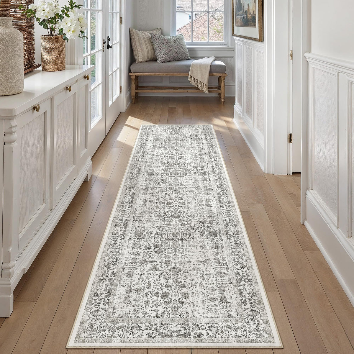 PureCozy Beige Area Rug 5x7 Vintage Farmhouse Floral