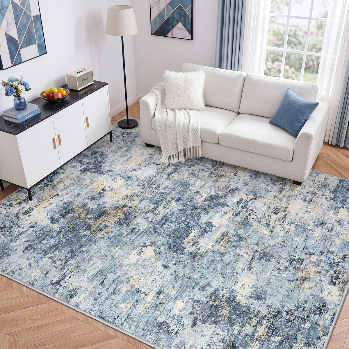 LIVELYGLOW 5x7 Washable Abstract Area Rug, Small Indoor Bedroom Dorm Rug