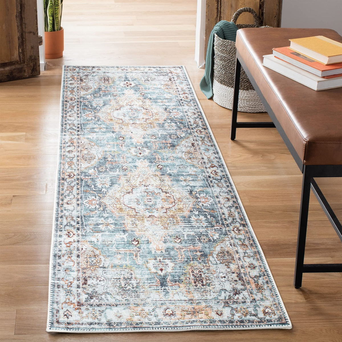 Bloom Rugs Washable Non-Slip 8' x 10' Rug - Gray/Charcoal/Blue Modern Abstract Area Rug for Living Room, Bedroom, Dining Room, and Kitchen - Exact Size: 8' x 10'