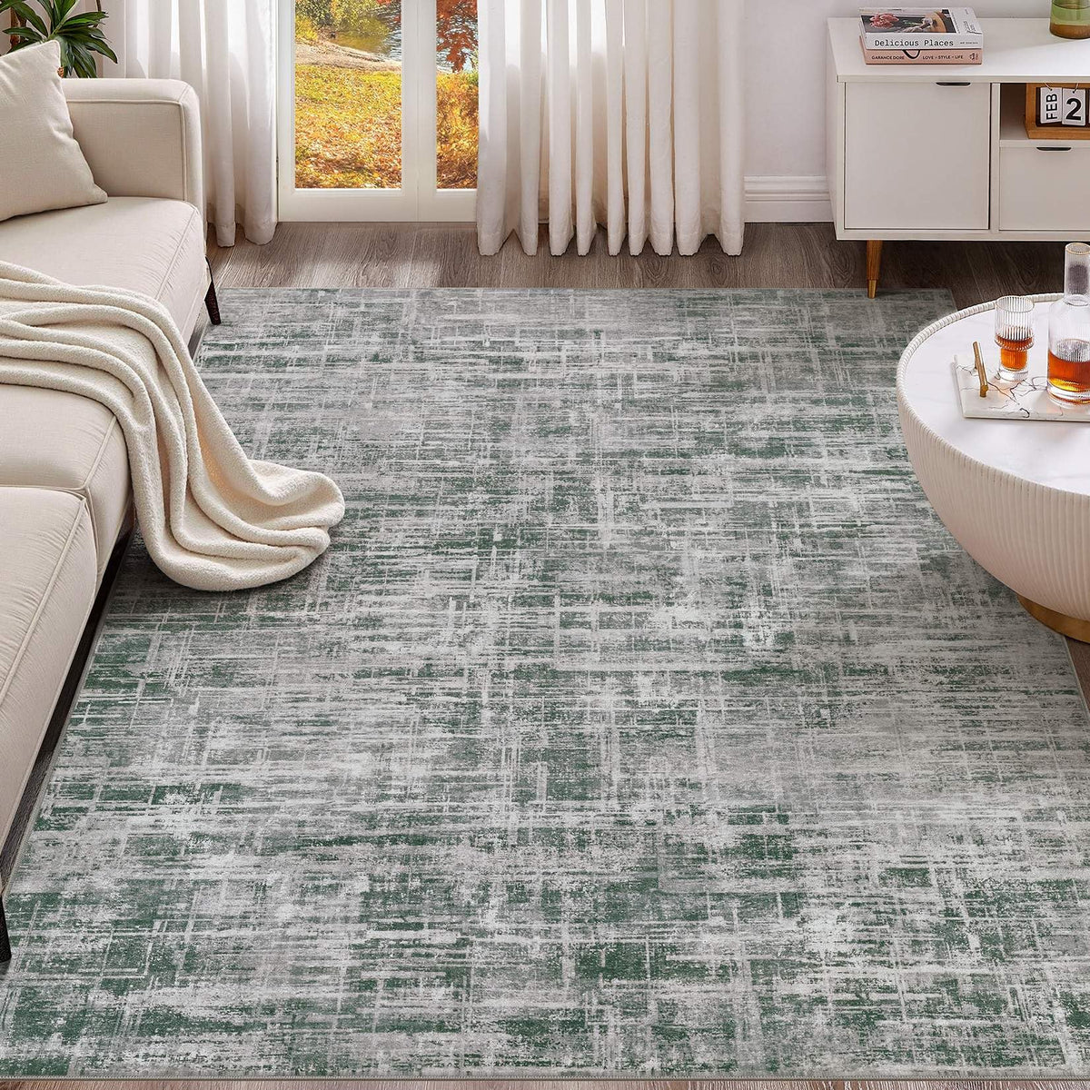 UERMEI 6x9 Area Rug for Living Room Washable Abstract Blue Brown Carpet