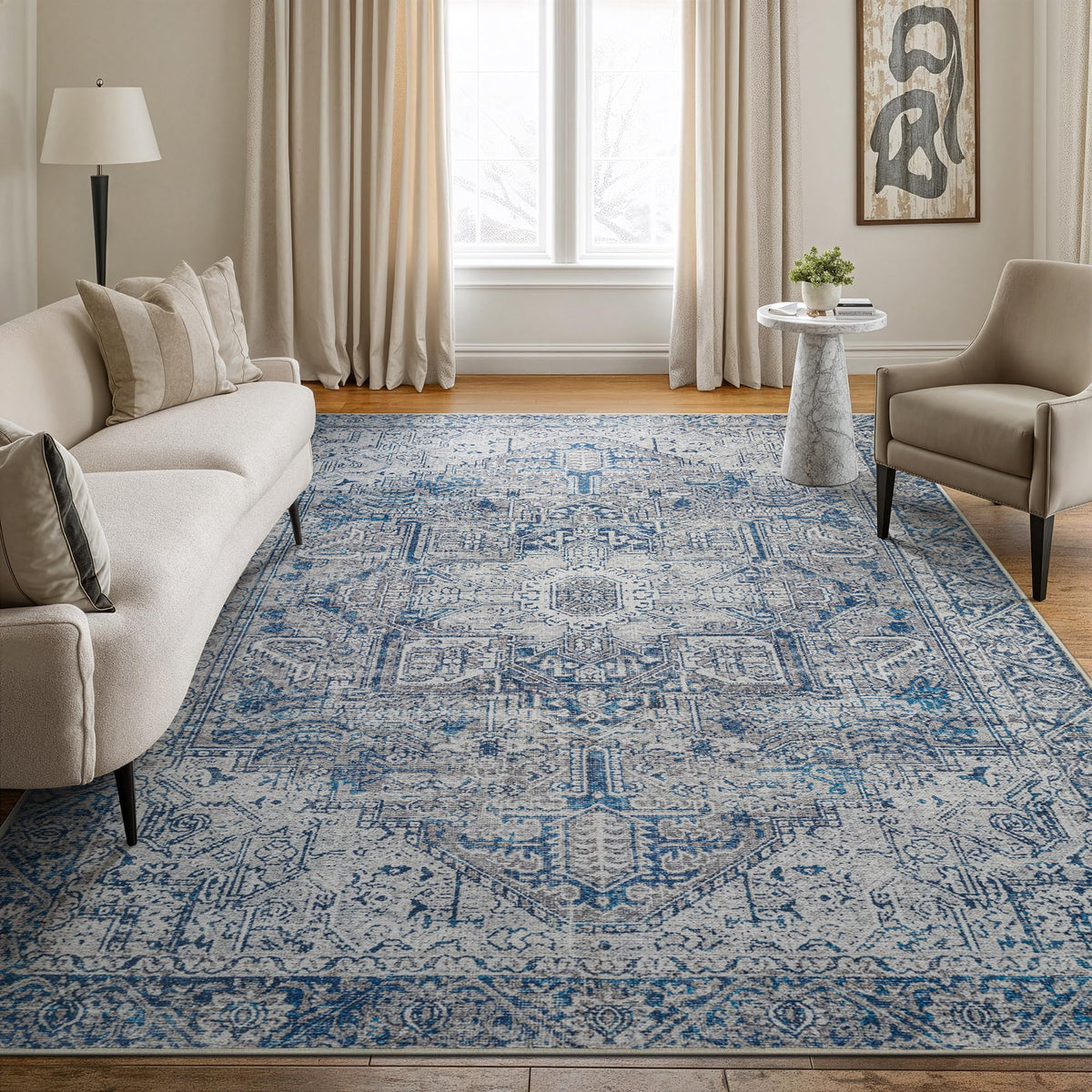 Bloom Rugs Washable Non-Slip 8' x 10' Rug - Gray/Charcoal/Blue Modern Abstract Area Rug for Living Room, Bedroom, Dining Room, and Kitchen - Exact Size: 8' x 10'