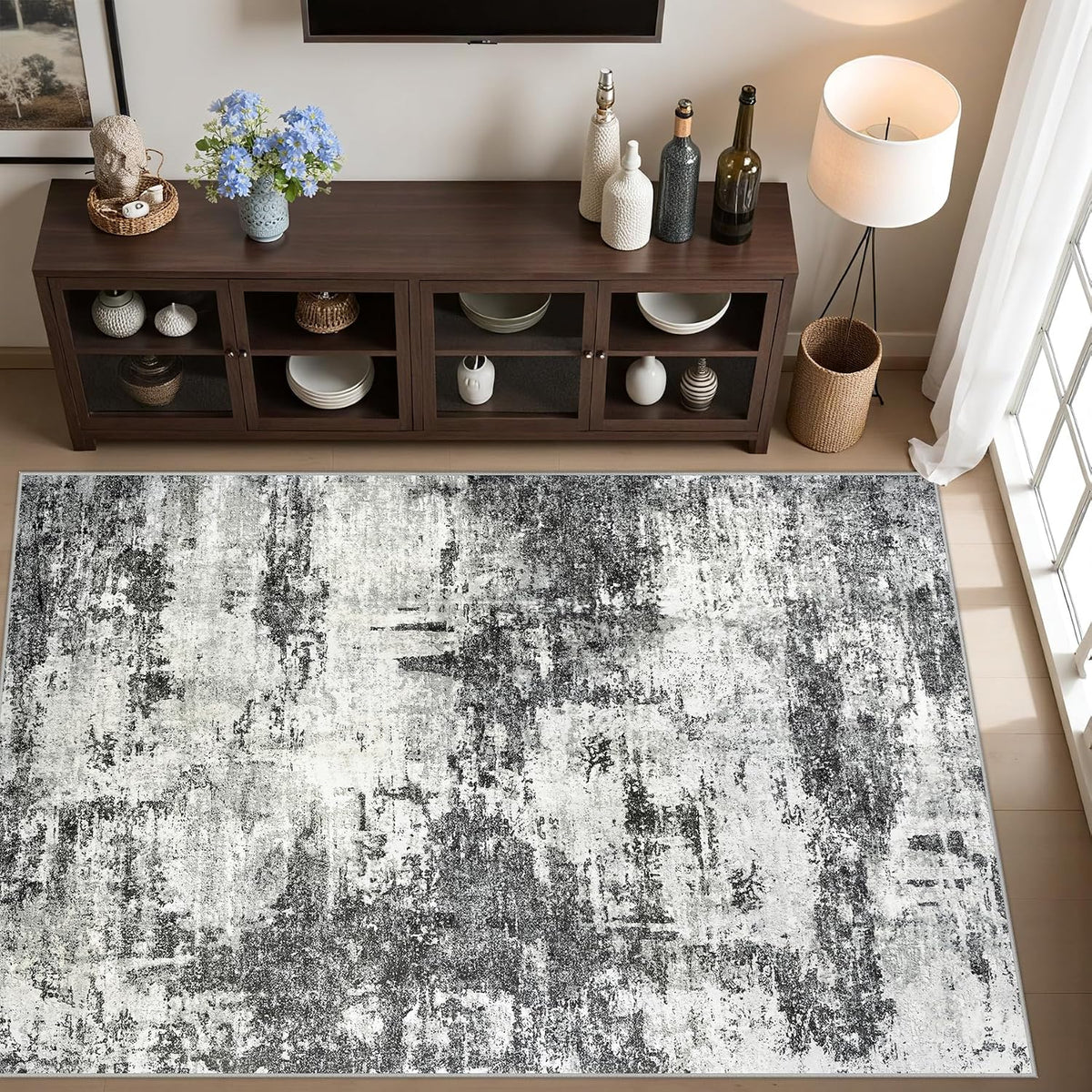 Tosuoka 5x7 Area Rugs for Living Room Abstract Washable Black Rug
