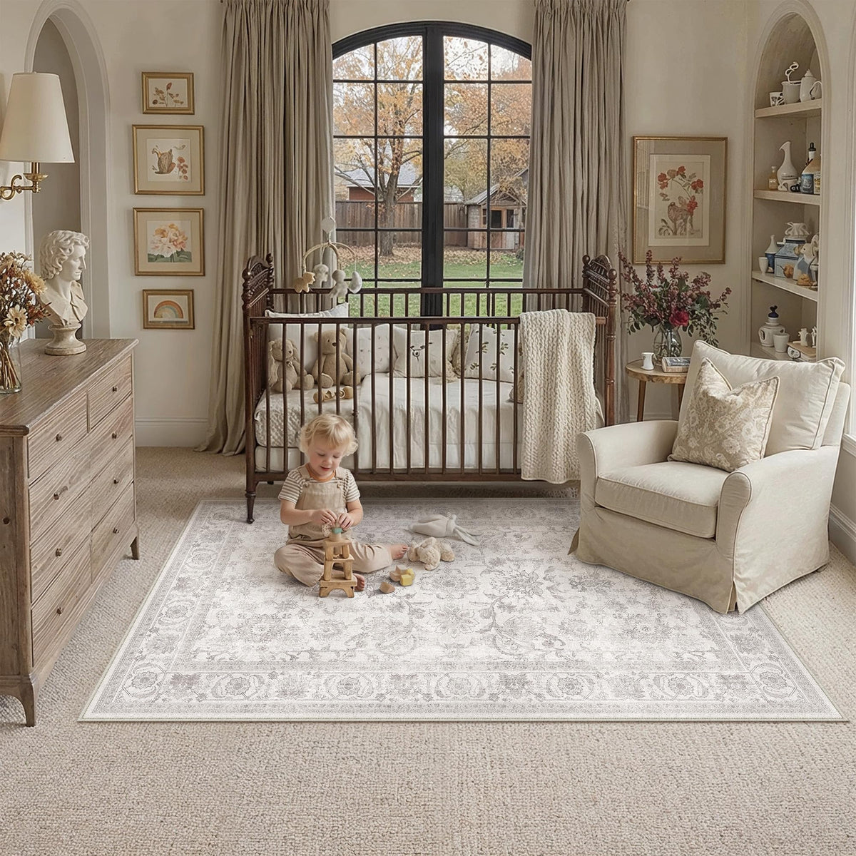 PureCozy 5x7 Beige Area Rug for Living Room Vintage Distressed