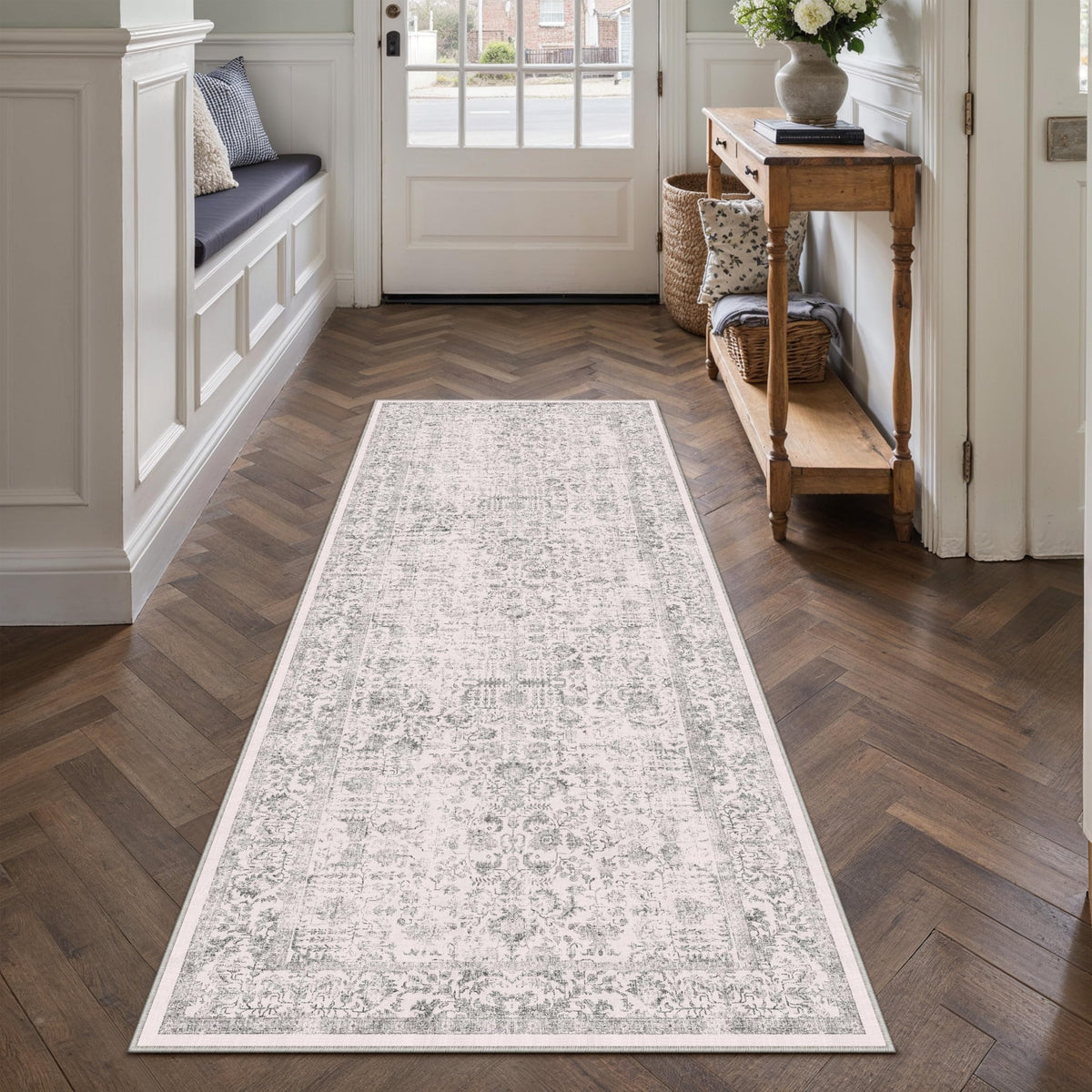 PureCozy Beige Area Rug 5x7 Vintage Farmhouse Floral