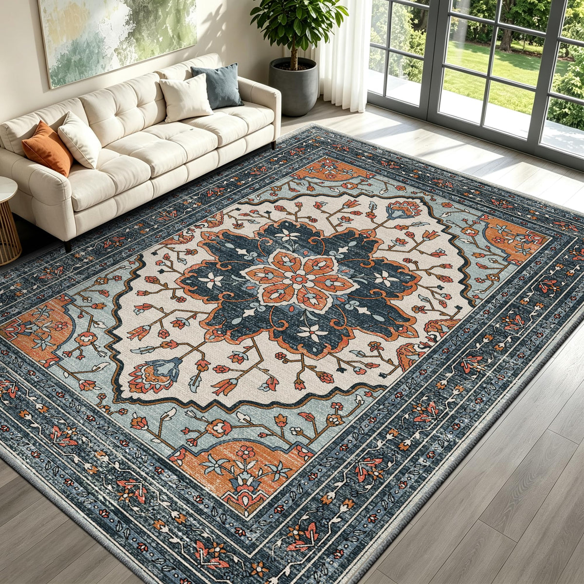 YARNSCAPE 2' x 3' Machine Washable Area Rug, Non-Slip Low-Pile Carpet