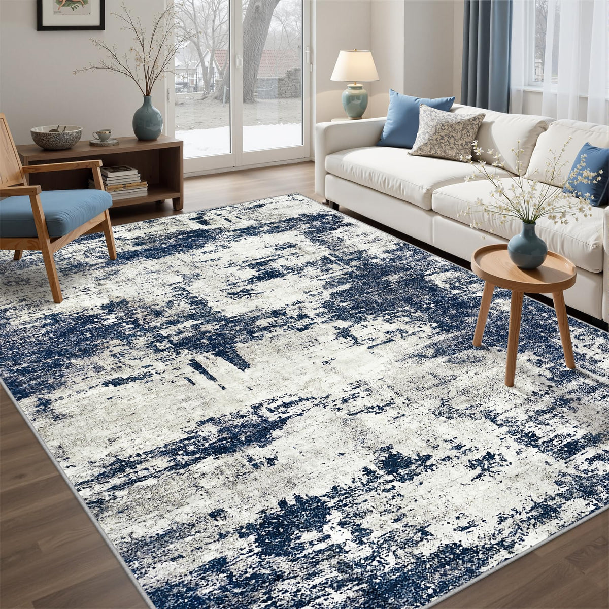 Tosuoka 5x7 Area Rugs for Living Room Abstract Washable Black Rug