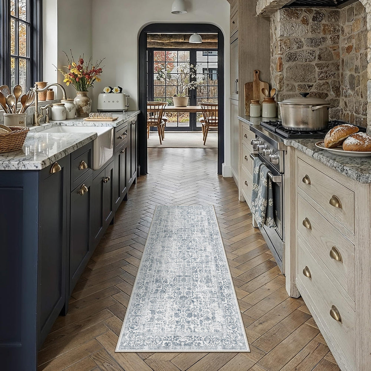 PureCozy Beige Area Rug 5x7 Vintage Farmhouse Floral
