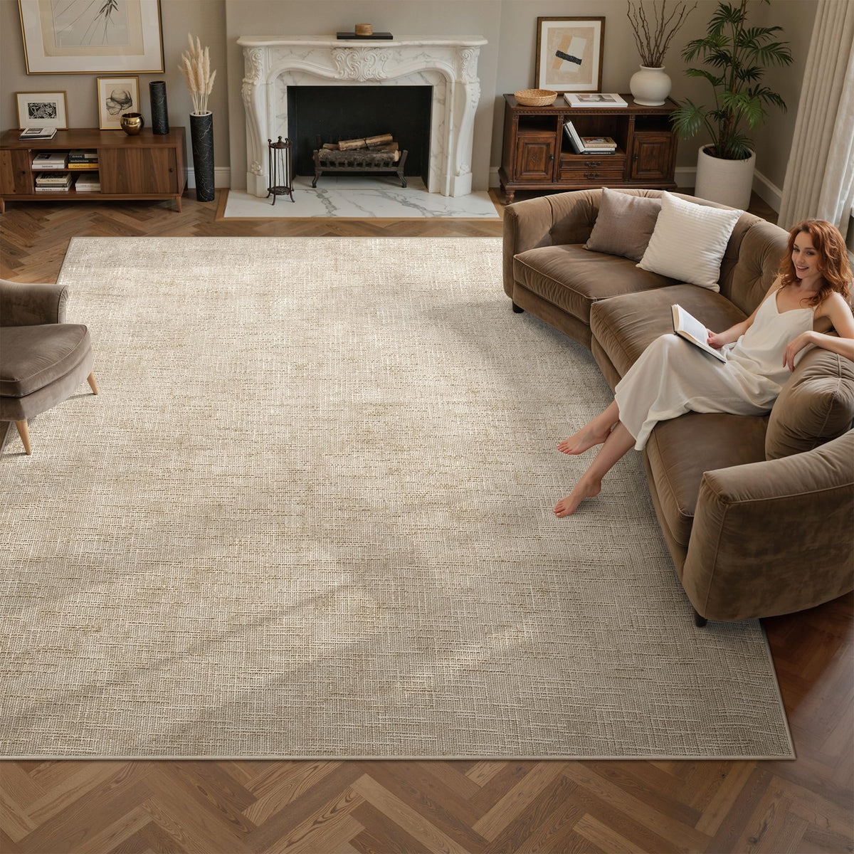 Valenrug Beige 8x10 Area Rugs for Living Room, Large Washable Rug Non Slip